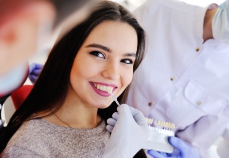 Woman's smile compared to veneer shade option